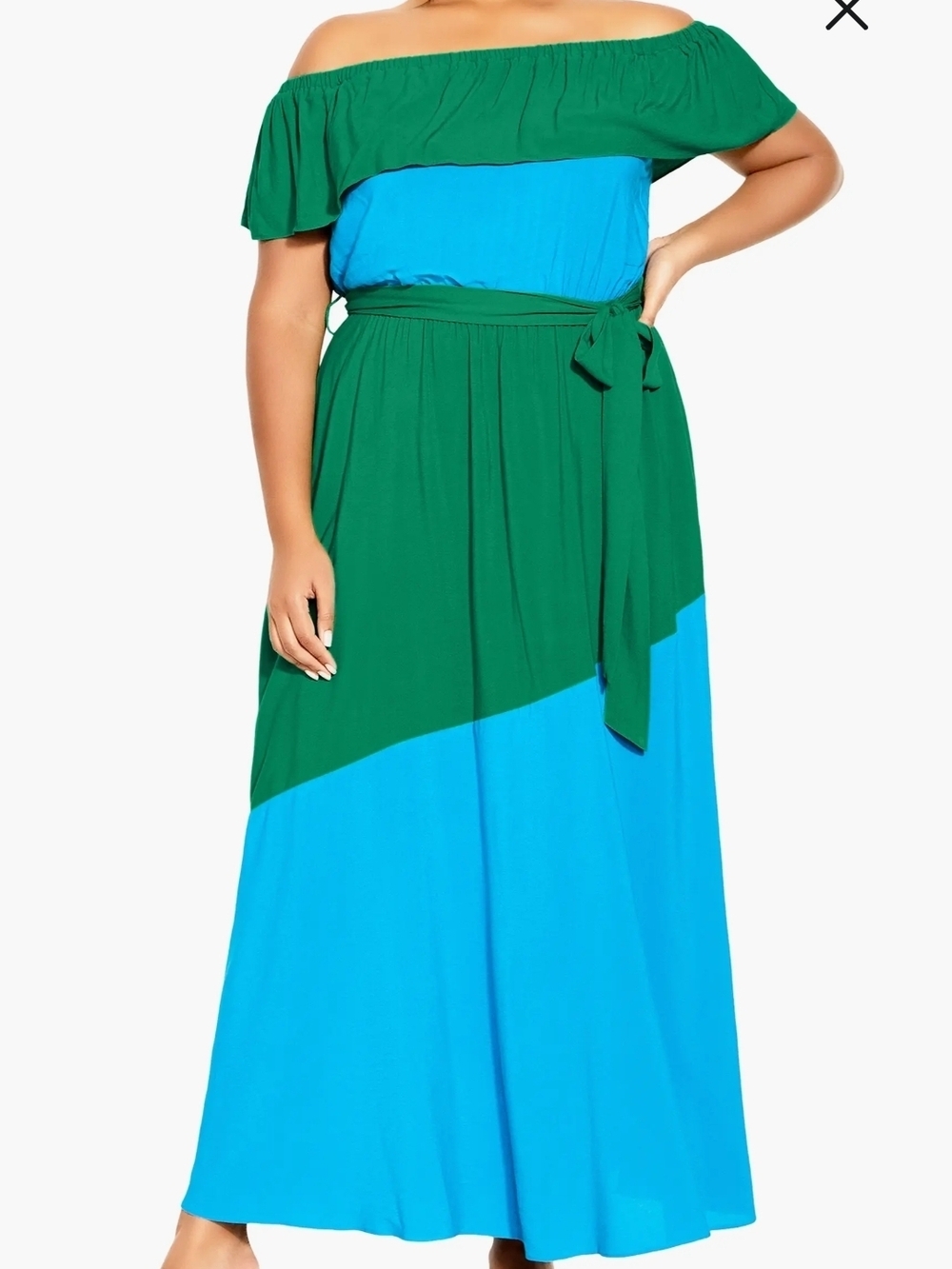 City Chic Green and Blue One-Shoulder Maxi Dress